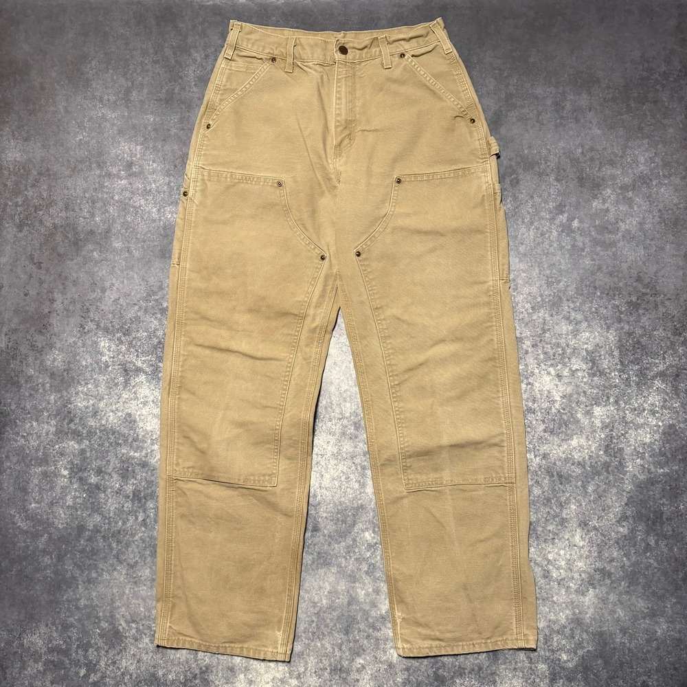Vintage Carhartt B136 TAN Double Knee Work Pants Mens 30x32 Dungaree Fit Canvas